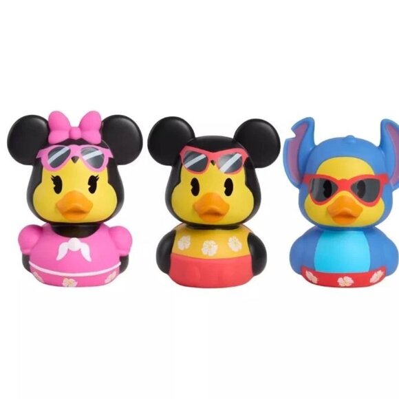 NEW Disney Rubber Duck Lot Of 3 Mickey Mouse, Minnie, Stitch Summer Time Ducks - Picture 1 of 8